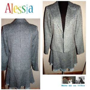 Alessia Aqua White  Textured Girls Skirt Suit